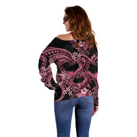 Polynesia Valentines Day Forever In My Heart Tattoo Off Shoulder Sweater Pink Style LT9 - Polynesian Pride