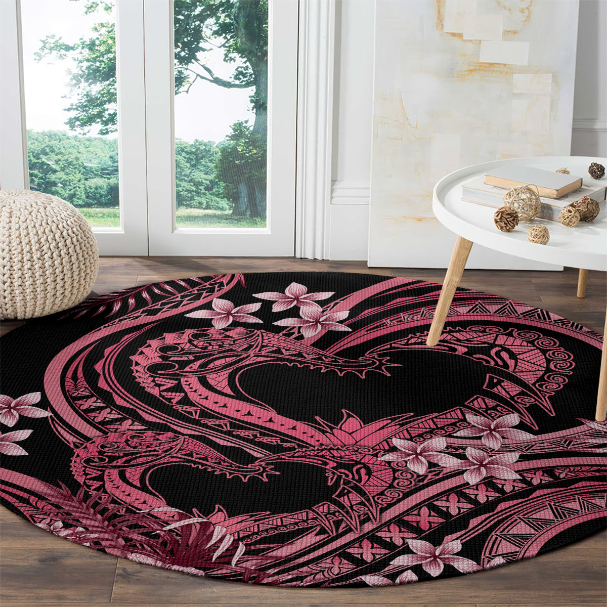 Polynesia Valentines Day Forever In My Heart Tattoo Round Carpet Pink Style LT9 - Polynesian Pride