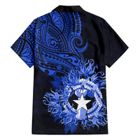 Northern Mariana Islands Ylang-ylang Mwarmwar Family Matching Off Shoulder Short Dress and Hawaiian Shirt Polynesian Blue Style LT9 - Polynesian Pride