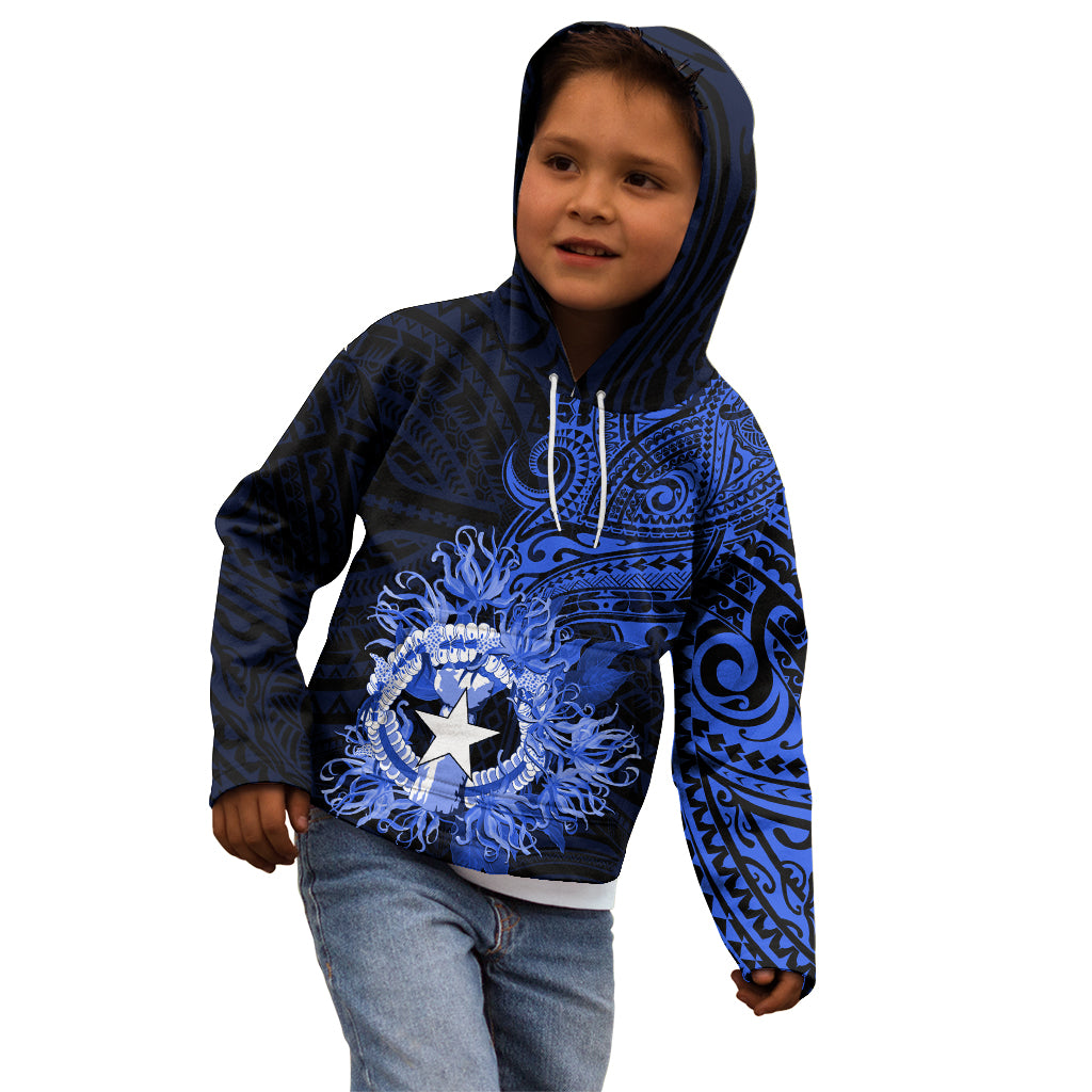 Northern Mariana Islands Ylang-ylang Mwarmwar Kid Hoodie Polynesian Blue Style LT9 - Polynesian Pride
