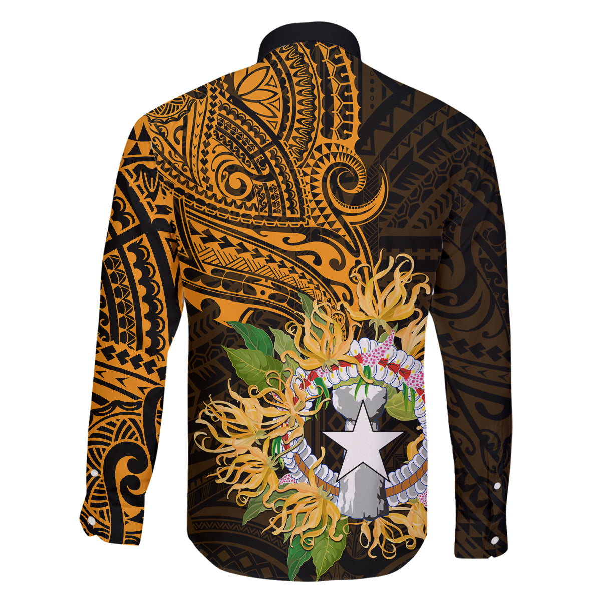 Northern Mariana Islands Ylang-ylang Mwarmwar Family Matching Off Shoulder Maxi Dress and Hawaiian Shirt Polynesian Gold Style LT9 - Polynesian Pride