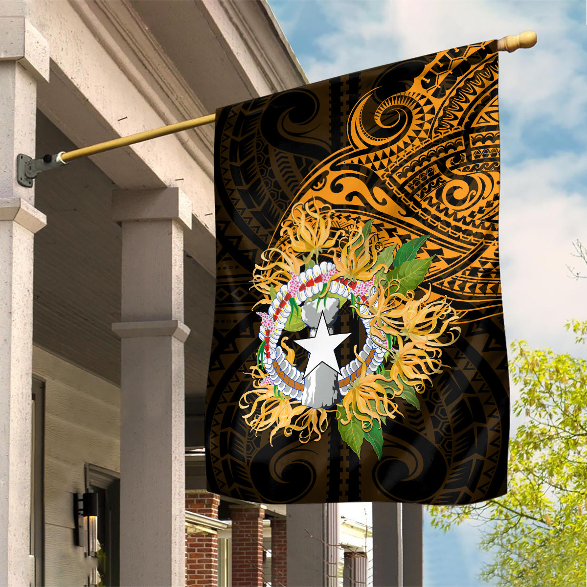 Northern Mariana Islands Ylang-ylang Mwarmwar Garden Flag Polynesian Gold Style