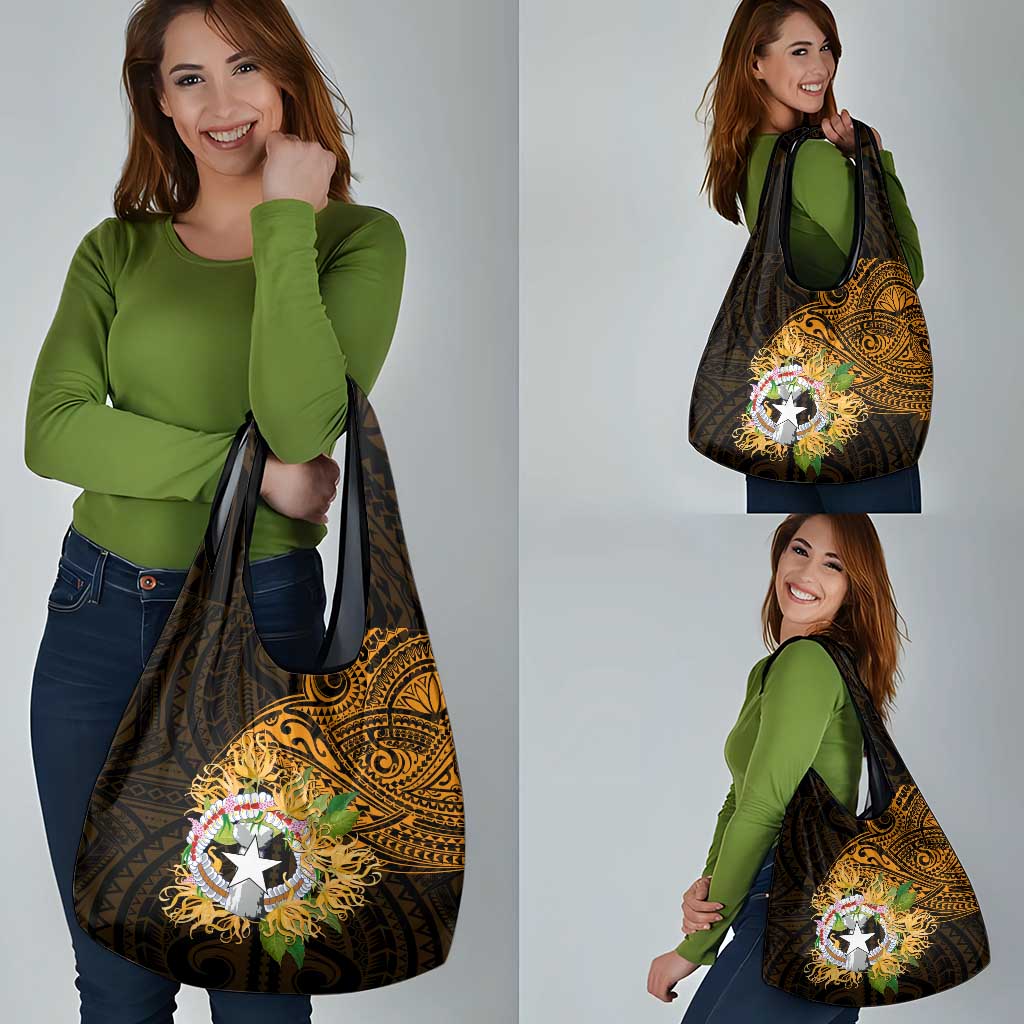 Northern Mariana Islands Ylang-ylang Mwarmwar Grocery Bag Polynesian Gold Style