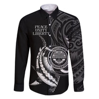 Personalised FSM Culture Day Family Matching Off Shoulder Long Sleeve Dress and Hawaiian Shirt Hammerhead Shark Tribal 2024 LT9 Dad's Shirt - Long Sleeve Black - Polynesian Pride