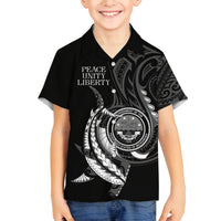 Personalised FSM Culture Day Family Matching Off Shoulder Long Sleeve Dress and Hawaiian Shirt Hammerhead Shark Tribal 2024 LT9 Son's Shirt Black - Polynesian Pride