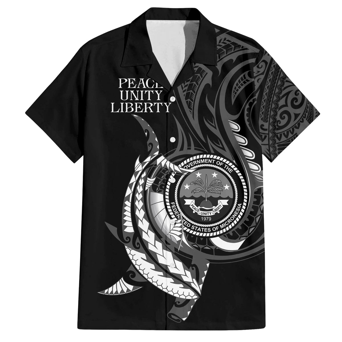 Personalised FSM Culture Day Family Matching Off Shoulder Short Dress and Hawaiian Shirt Hammerhead Shark Tribal 2024 LT9 Dad's Shirt - Short Sleeve Black - Polynesian Pride