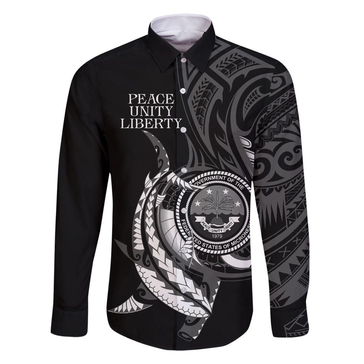 Personalised FSM Culture Day Family Matching Off Shoulder Short Dress and Hawaiian Shirt Hammerhead Shark Tribal 2024 LT9 Dad's Shirt - Long Sleeve Black - Polynesian Pride