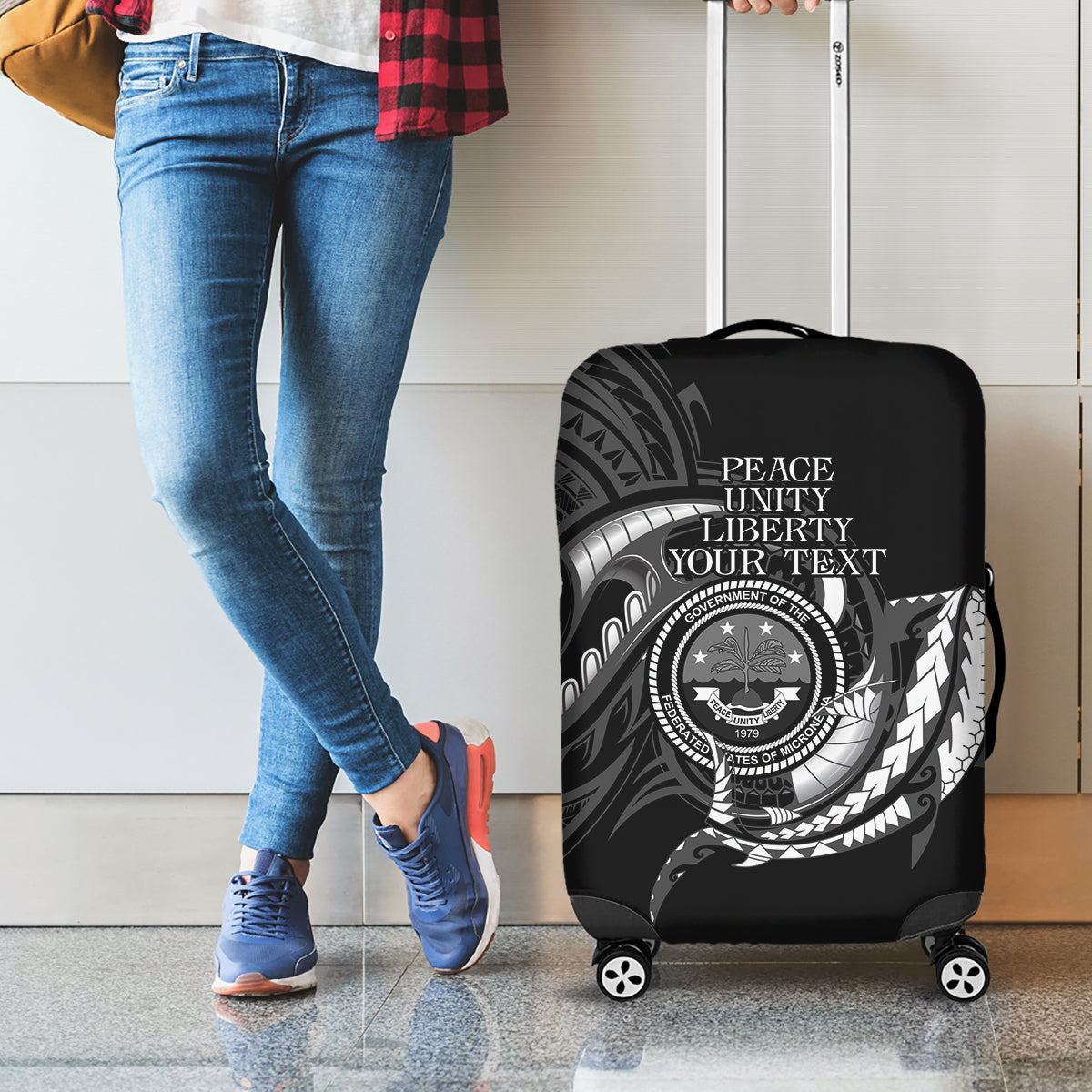 Personalised FSM Culture Day Luggage Cover Hammerhead Shark Tribal 2024 LT9 - Polynesian Pride
