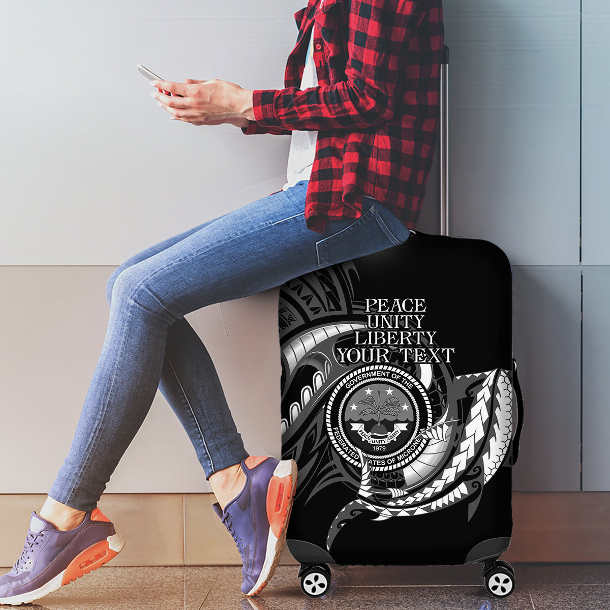 Personalised FSM Culture Day Luggage Cover Hammerhead Shark Tribal 2024 LT9 - Polynesian Pride