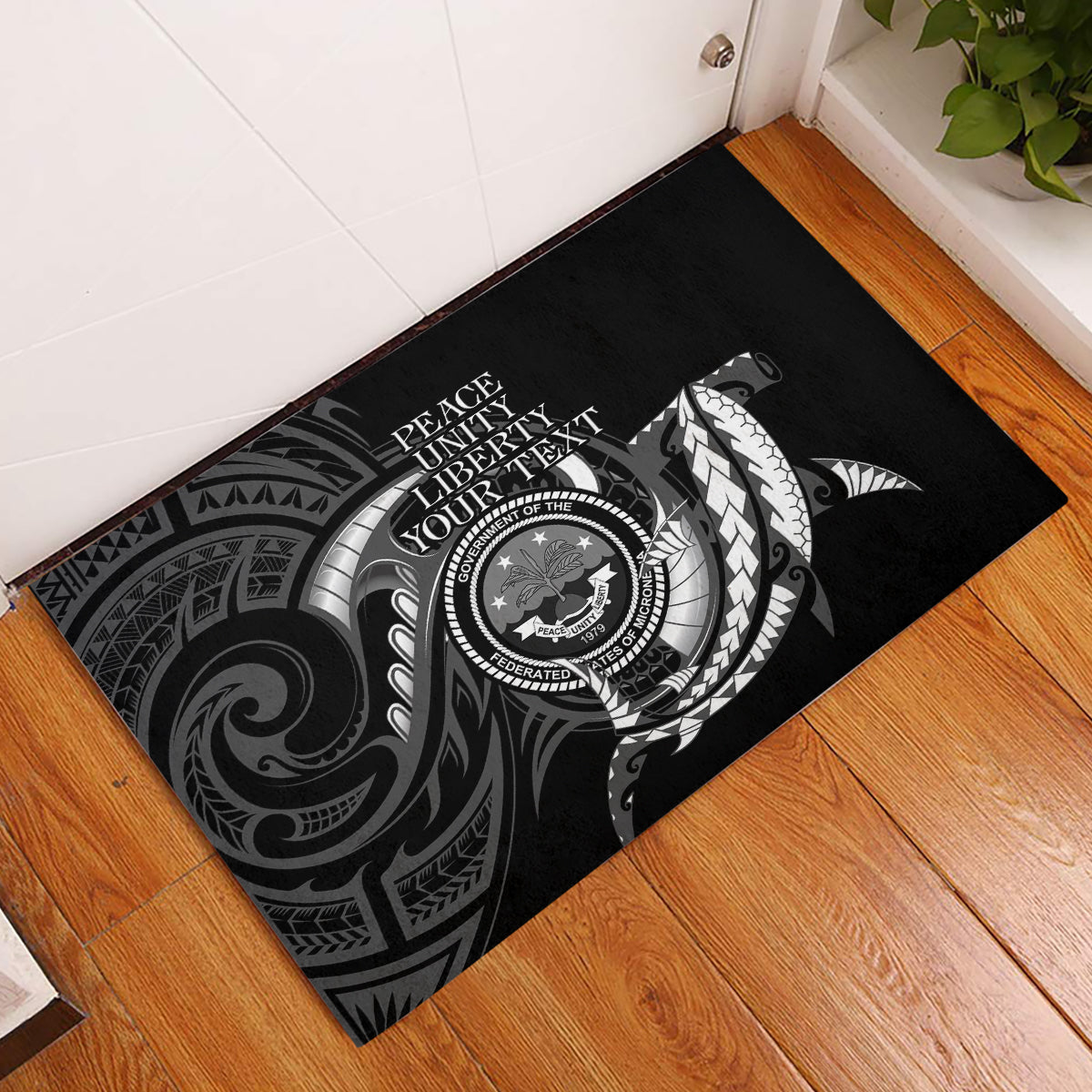 Personalised FSM Culture Day Rubber Doormat Hammerhead Shark Tribal 2024 LT9 Black - Polynesian Pride