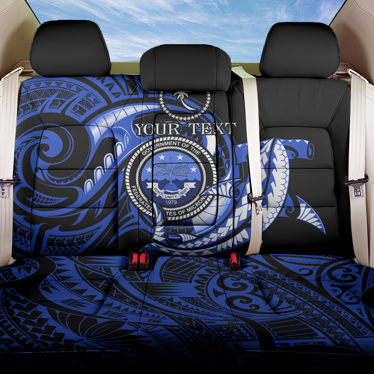 Personalised Chuuk FSM Culture Day Back Car Seat Cover Hammerhead Shark Tattoo 2024 LT9 One Size Blue - Polynesian Pride
