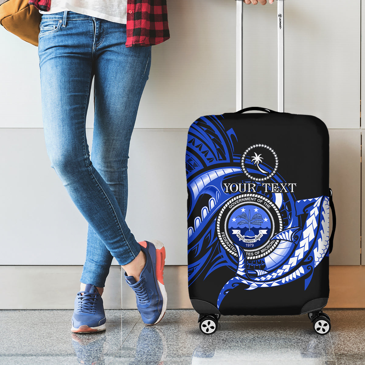 Personalised Chuuk FSM Culture Day Luggage Cover Hammerhead Shark Tattoo 2024 LT9 - Polynesian Pride
