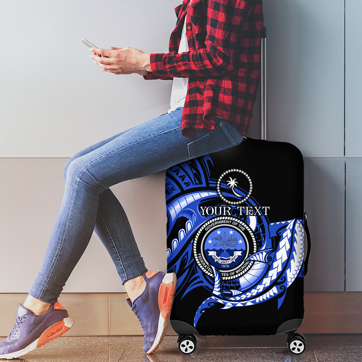 Personalised Chuuk FSM Culture Day Luggage Cover Hammerhead Shark Tattoo 2024 LT9 - Polynesian Pride