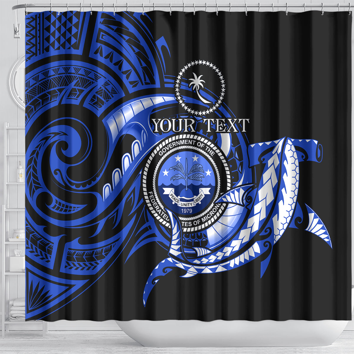 Personalised Chuuk FSM Culture Day Shower Curtain Hammerhead Shark Tattoo 2024 LT9 - Polynesian Pride