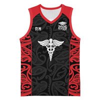 New Zealand Nurse RN 2026 Personalised Basketball Jersey Red Maori Pattern Cultural Pride