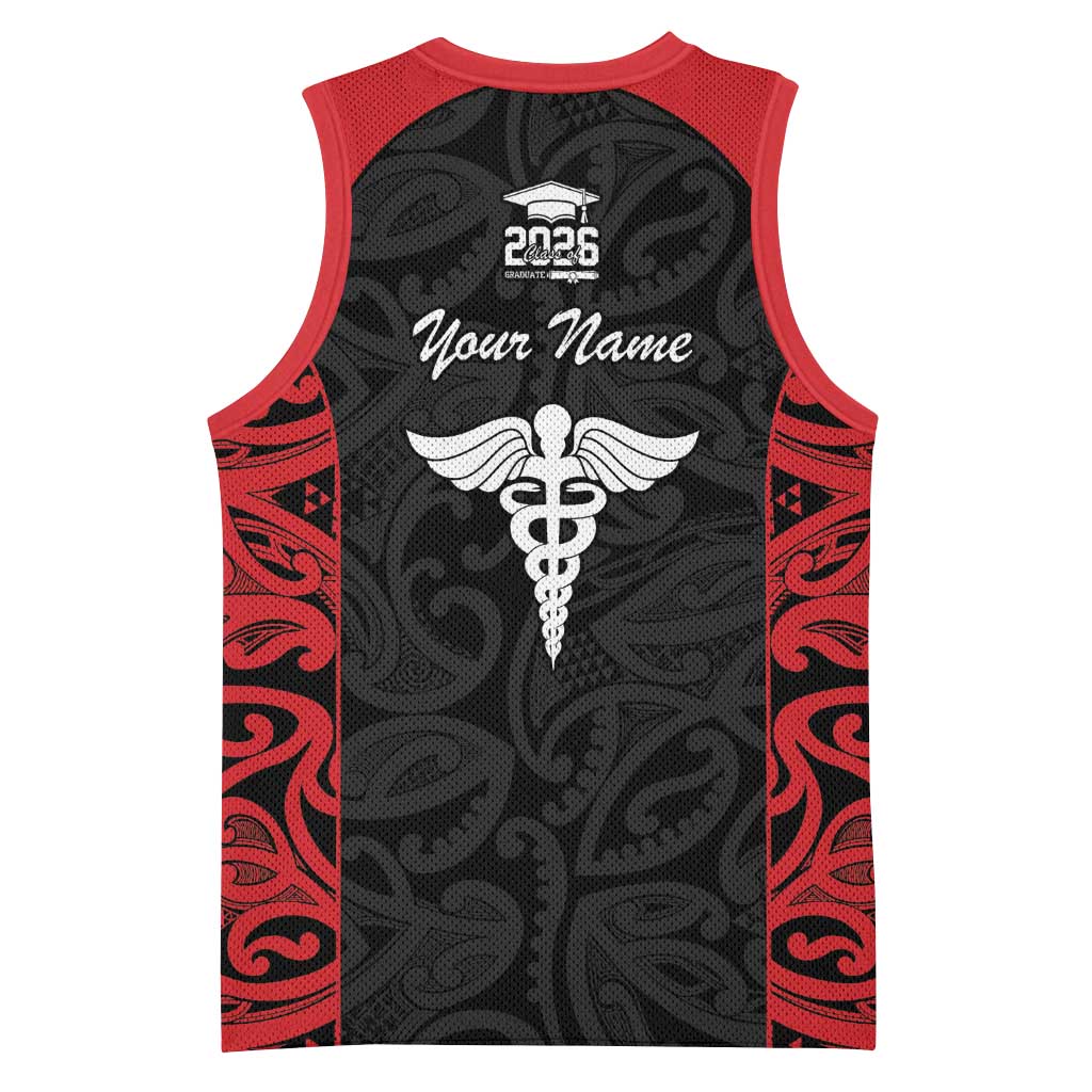 New Zealand Nurse RN 2026 Personalised Basketball Jersey Red Maori Pattern Cultural Pride