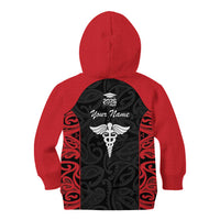 New Zealand Nurse RN 2026 Personalised Kid Hoodie Red Maori Pattern Cultural Pride