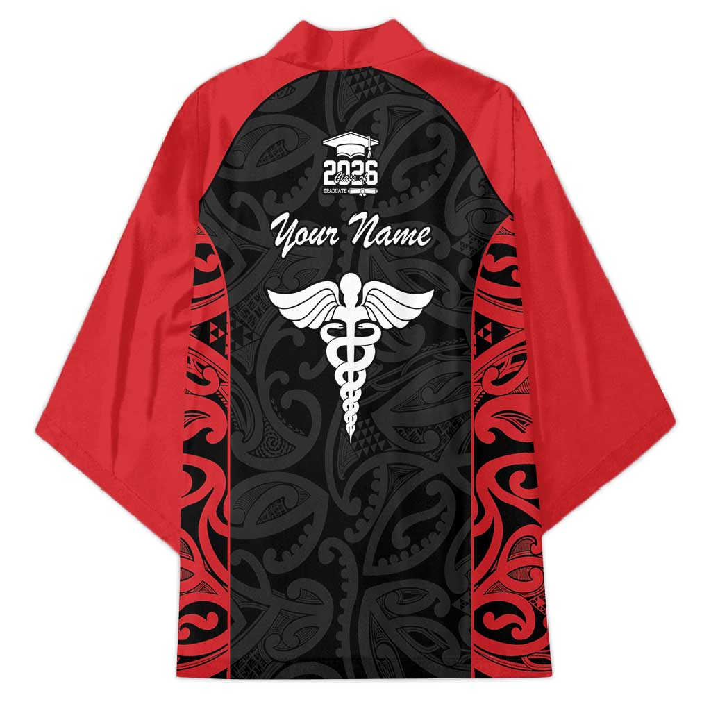New Zealand Nurse RN 2026 Personalised Kimono Red Maori Pattern Cultural Pride