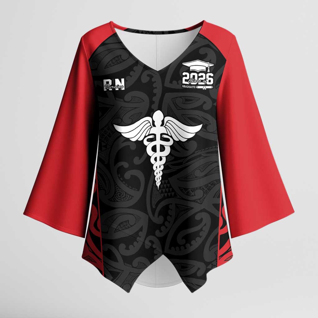 New Zealand Nurse RN 2026 Personalised Kimono Sleeve Blouse Red Maori Pattern Cultural Pride