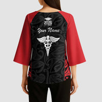 New Zealand Nurse RN 2026 Personalised Kimono Sleeve Blouse Red Maori Pattern Cultural Pride