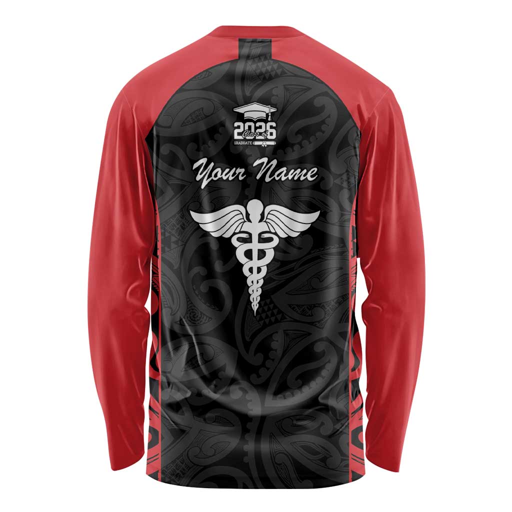 New Zealand Nurse RN 2026 Personalised Long Sleeve Shirt Red Maori Pattern Cultural Pride