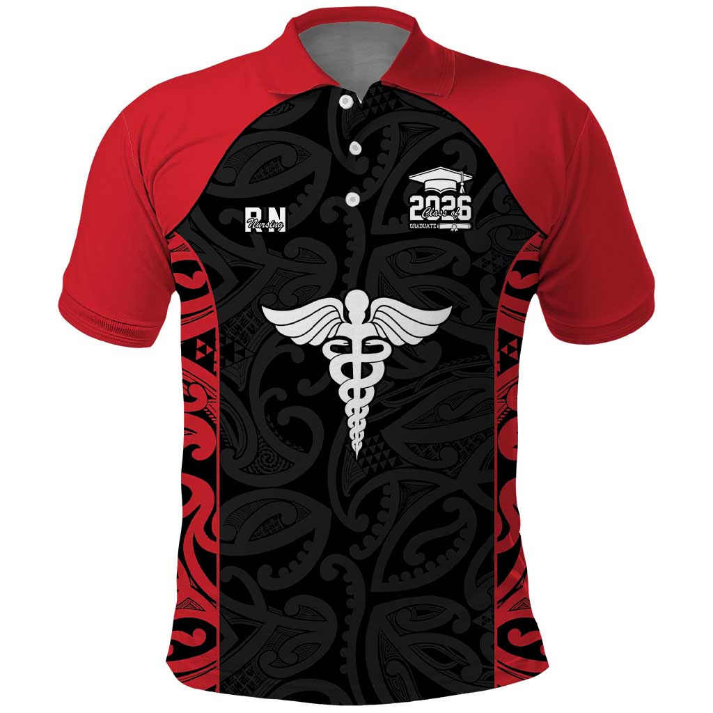 New Zealand Nurse RN 2026 Personalised Polo Shirt Red Maori Pattern Cultural Pride