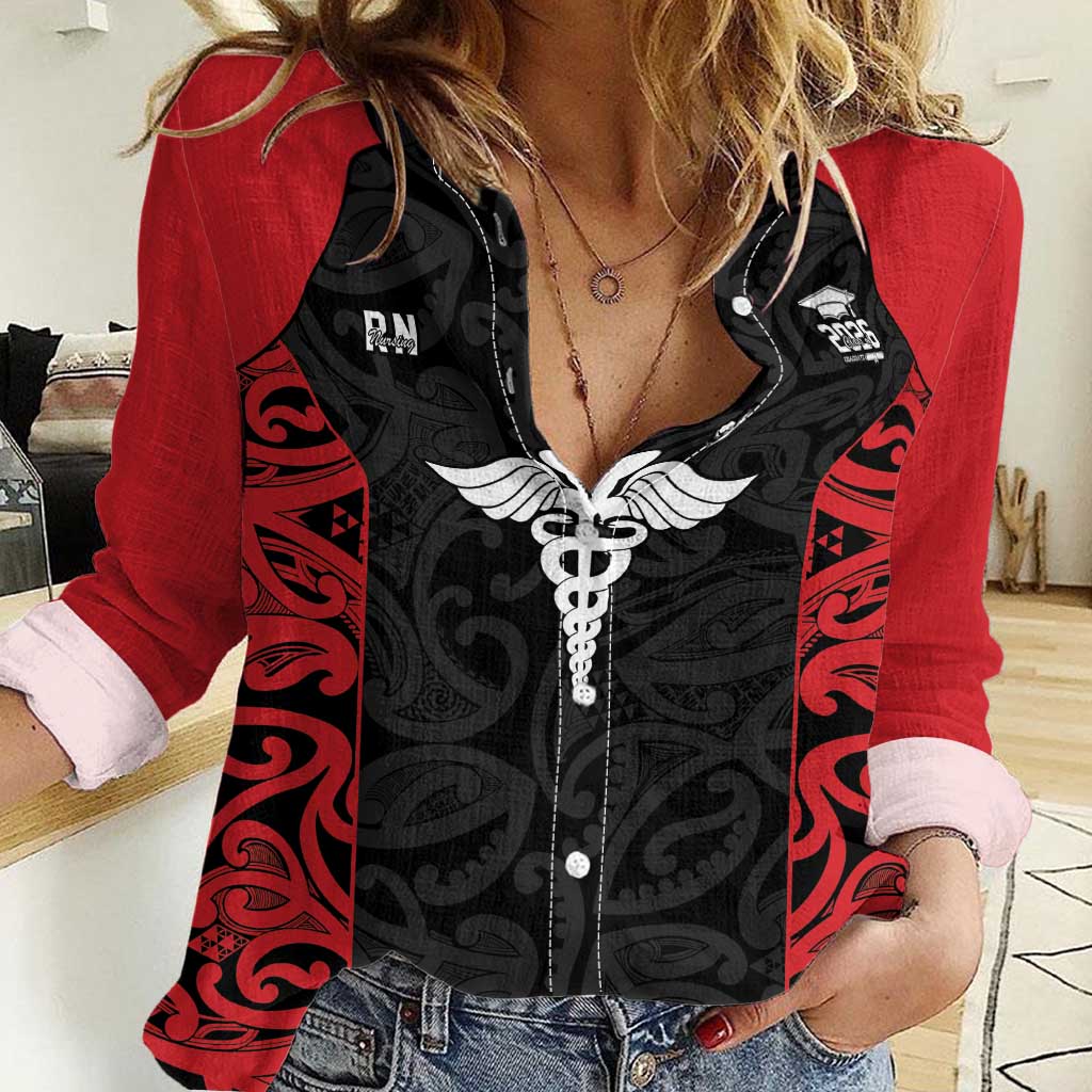 New Zealand Nurse RN 2026 Personalised Women Casual Shirt Red Maori Pattern Cultural Pride LT9 Female Red - Polynesian Pride