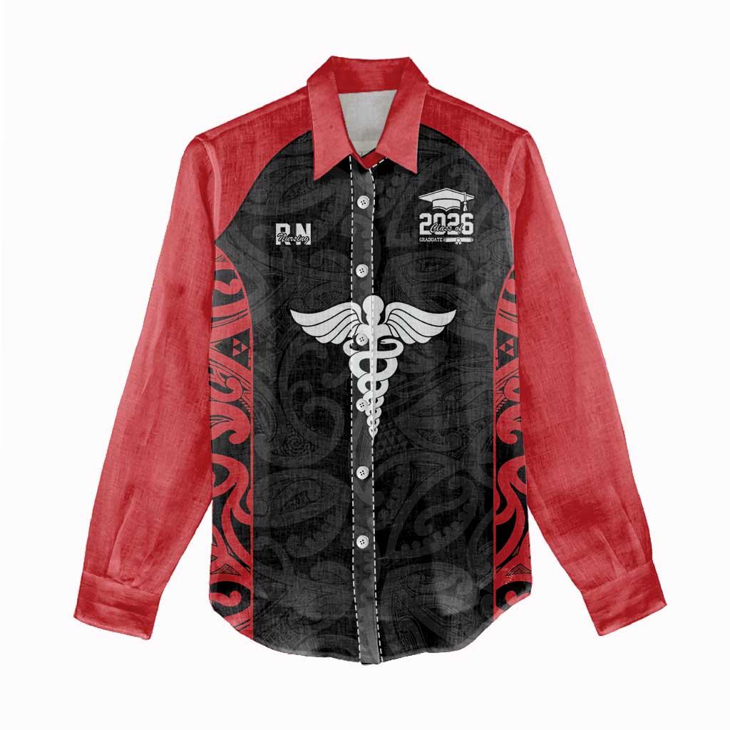 New Zealand Nurse RN 2026 Personalised Women Casual Shirt Red Maori Pattern Cultural Pride LT9 - Polynesian Pride