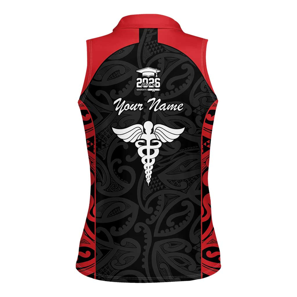 New Zealand Nurse RN 2026 Personalised Women Sleeveless Polo Shirt Red Maori Pattern Cultural Pride LT9 - Polynesian Pride