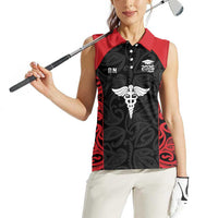 New Zealand Nurse RN 2026 Personalised Women Sleeveless Polo Shirt Red Maori Pattern Cultural Pride LT9 - Polynesian Pride