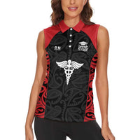 New Zealand Nurse RN 2026 Personalised Women Sleeveless Polo Shirt Red Maori Pattern Cultural Pride LT9 - Polynesian Pride