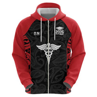 New Zealand Nurse RN 2026 Personalised Zip Hoodie Red Maori Pattern Cultural Pride