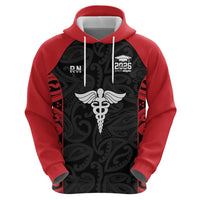 New Zealand Nurse RN 2026 Personalised Zip Hoodie Red Maori Pattern Cultural Pride