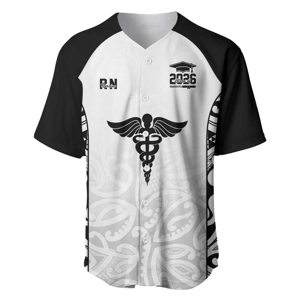 New Zealand Nurse RN 2026 Personalised Baseball Jersey White Maori Pattern Cultural Pride