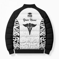 New Zealand Nurse RN 2026 Personalised Bomber Puffer Jacket White Maori Pattern Cultural Pride LT9 - Polynesian Pride