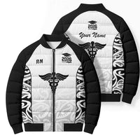 New Zealand Nurse RN 2026 Personalised Bomber Puffer Jacket White Maori Pattern Cultural Pride LT9 - Polynesian Pride
