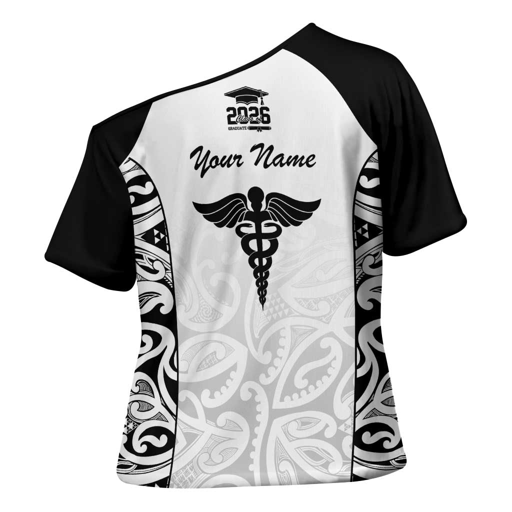 New Zealand Nurse RN 2026 Personalised Cross Shoulder Shirt White Maori Pattern Cultural Pride