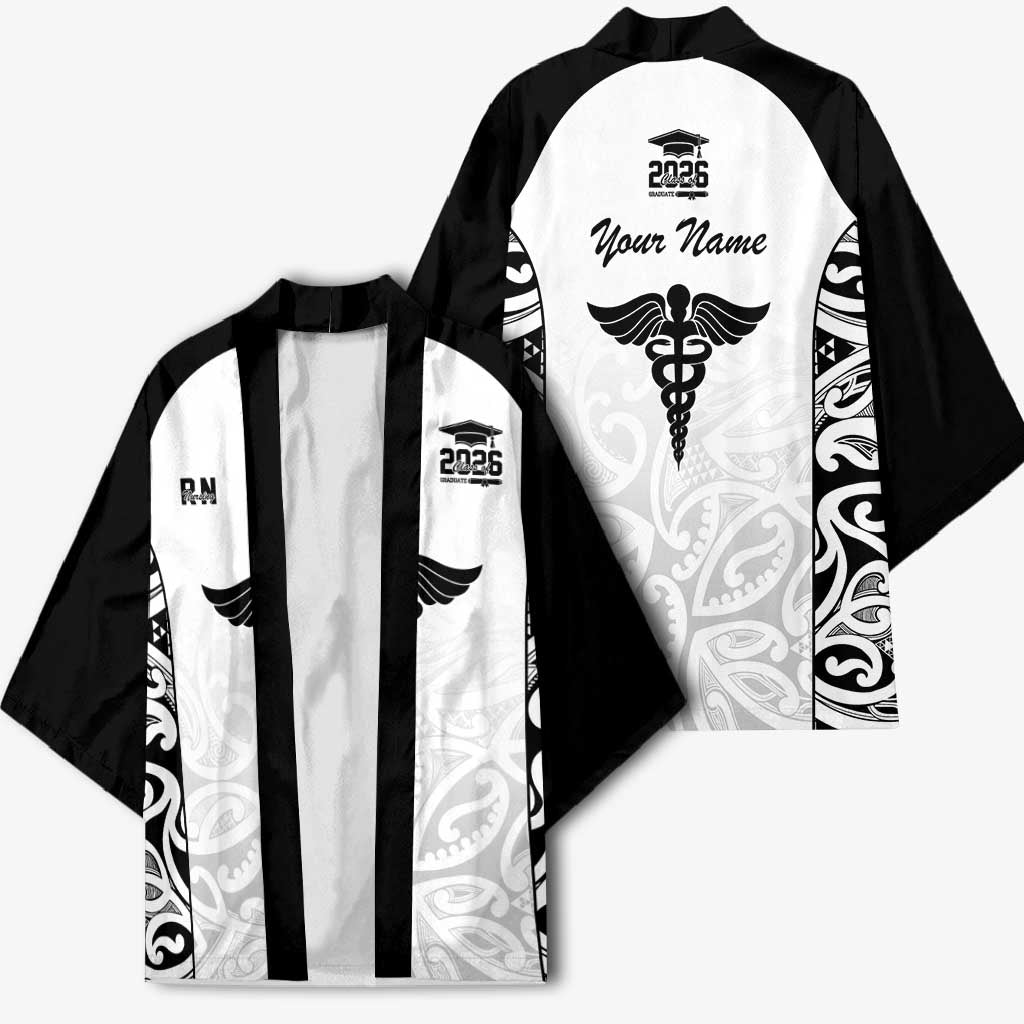New Zealand Nurse RN 2026 Personalised Kimono White Maori Pattern Cultural Pride LT9 - Polynesian Pride