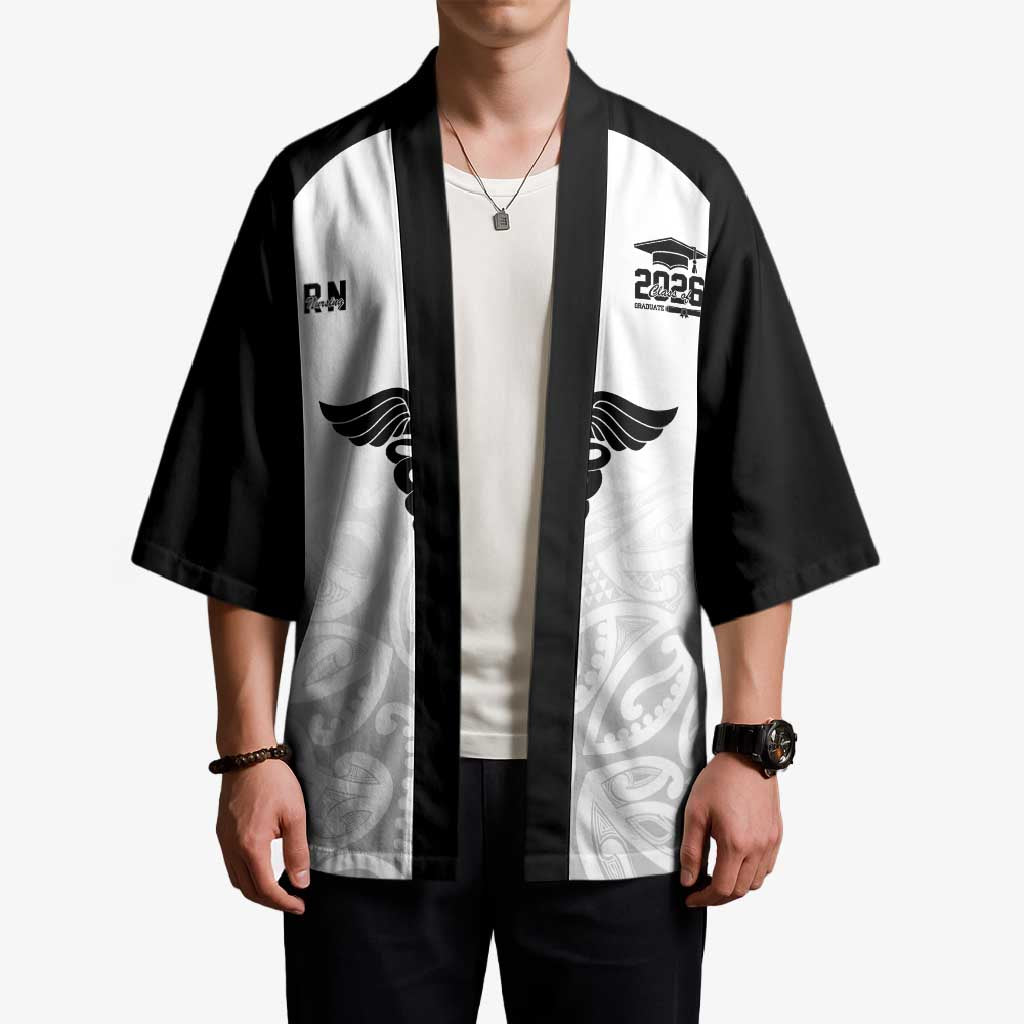 New Zealand Nurse RN 2026 Personalised Kimono White Maori Pattern Cultural Pride LT9 - Polynesian Pride