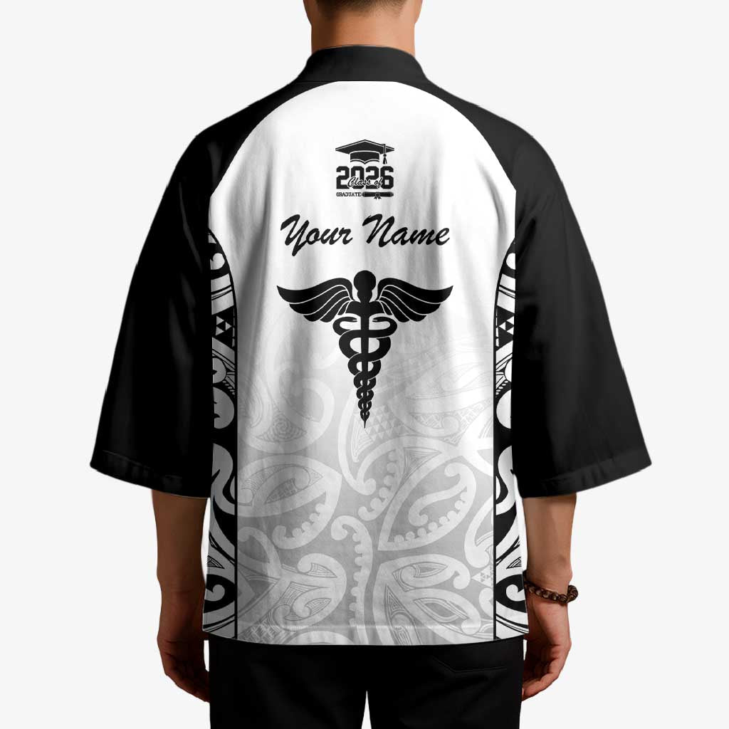New Zealand Nurse RN 2026 Personalised Kimono White Maori Pattern Cultural Pride LT9 - Polynesian Pride
