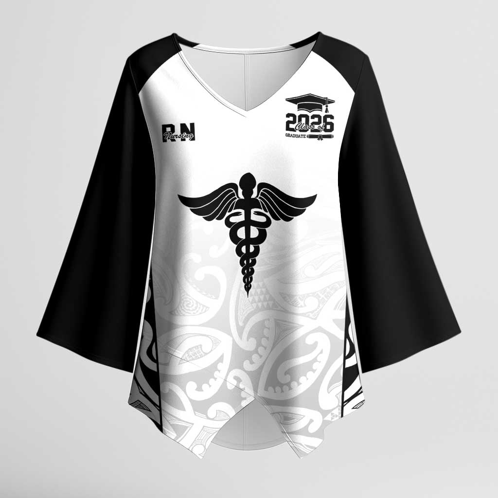 New Zealand Nurse RN 2026 Personalised Kimono Sleeve Blouse White Maori Pattern Cultural Pride