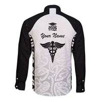New Zealand Nurse RN 2026 Personalised Long Sleeve Button Shirt White Maori Pattern Cultural Pride