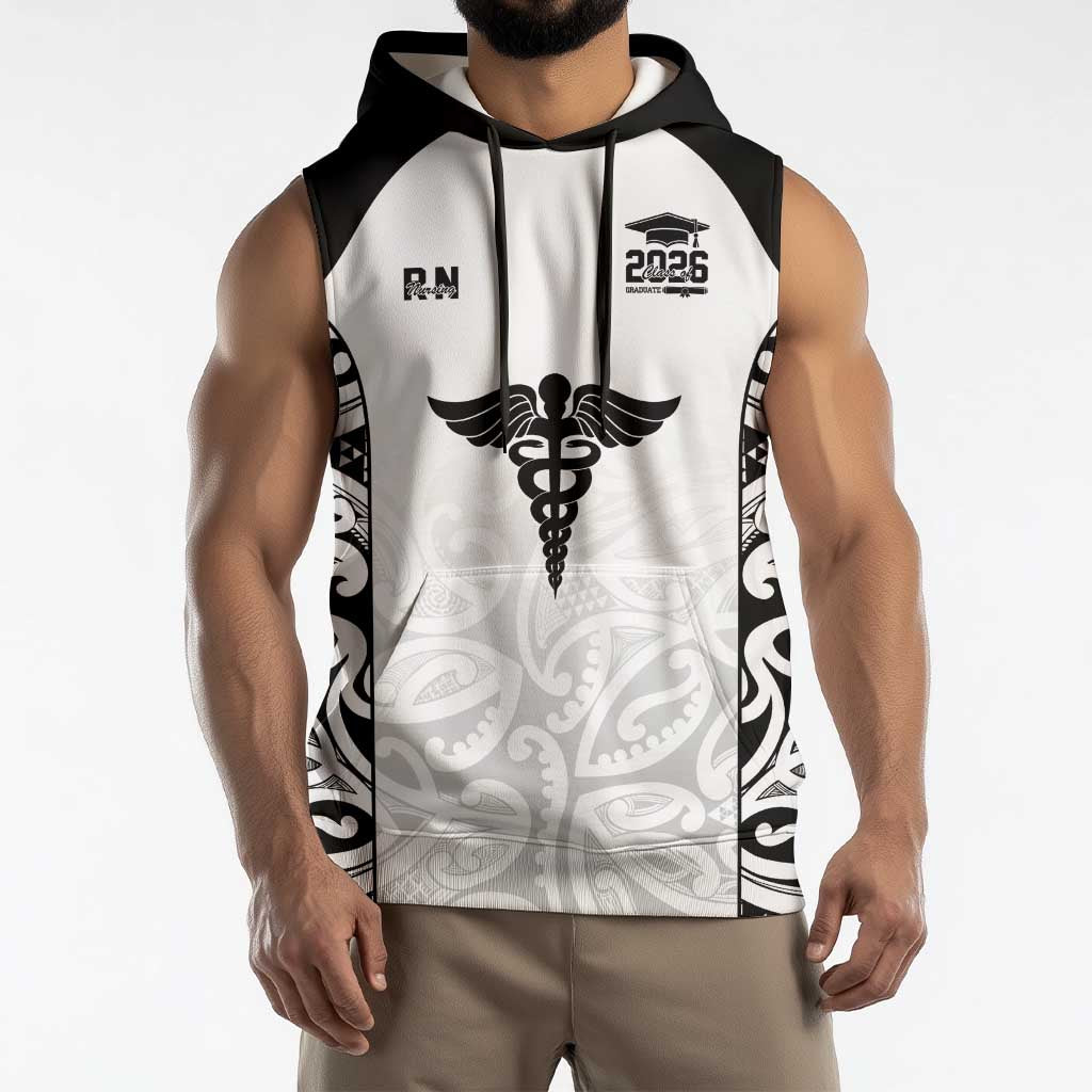 New Zealand Nurse RN 2026 Personalised Sleeveless Hoodie White Maori Pattern Cultural Pride