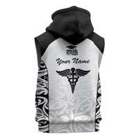 New Zealand Nurse RN 2026 Personalised Sleeveless Zip Hoodie White Maori Pattern Cultural Pride