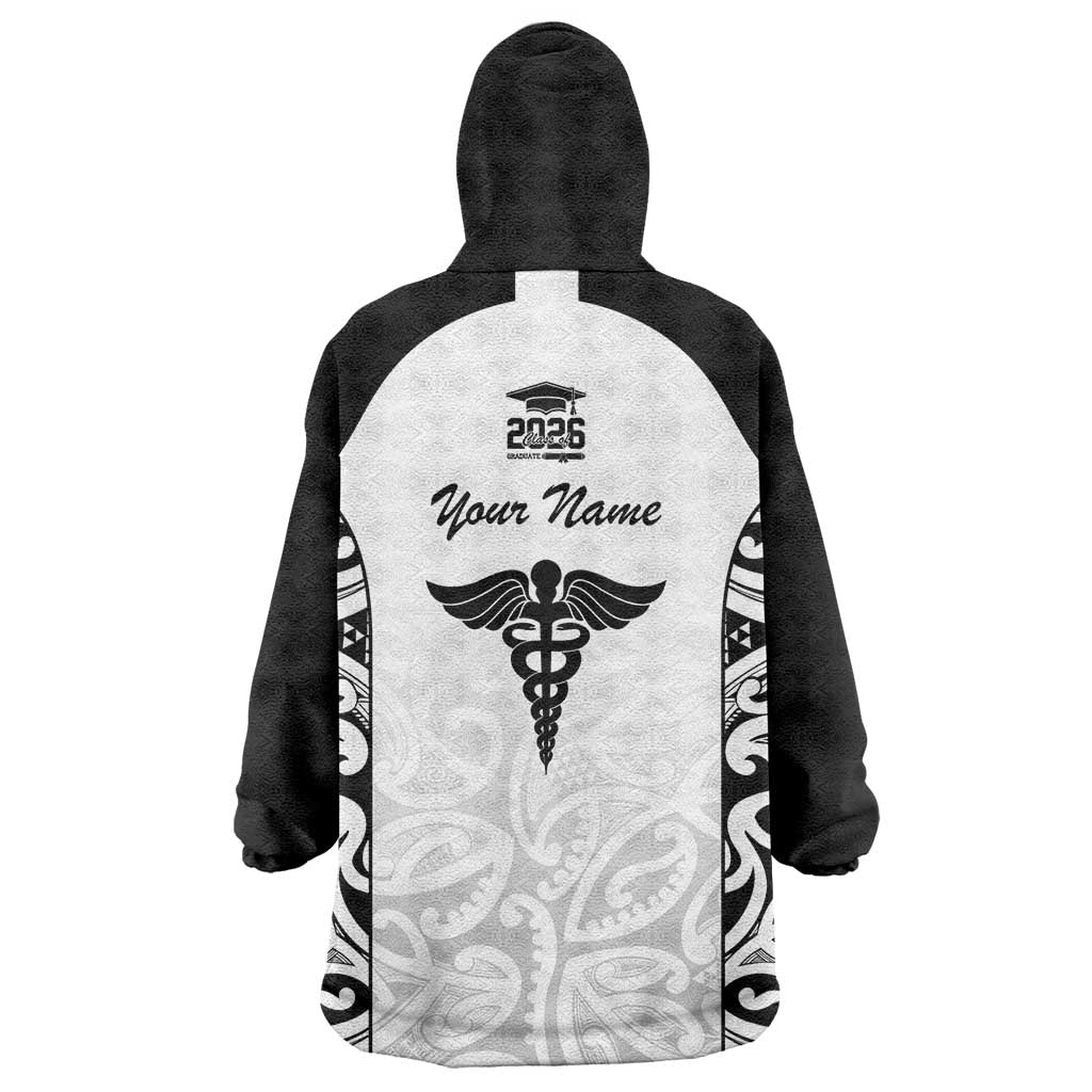 New Zealand Nurse RN 2026 Personalised Wearable Blanket Hoodie White Maori Pattern Cultural Pride LT9 - Polynesian Pride