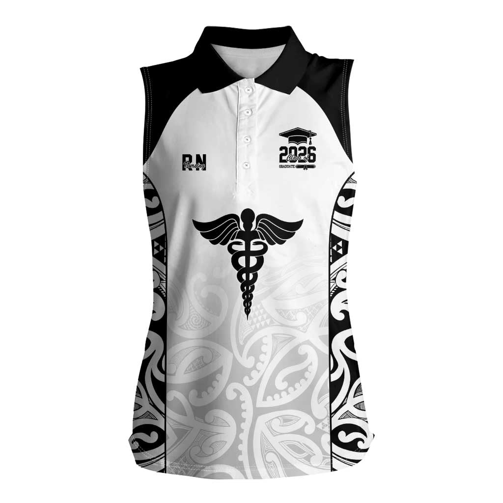 New Zealand Nurse RN 2026 Personalised Women Sleeveless Polo Shirt White Maori Pattern Cultural Pride