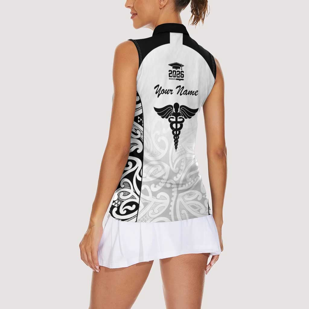 New Zealand Nurse RN 2026 Personalised Women Sleeveless Polo Shirt White Maori Pattern Cultural Pride LT9 - Polynesian Pride