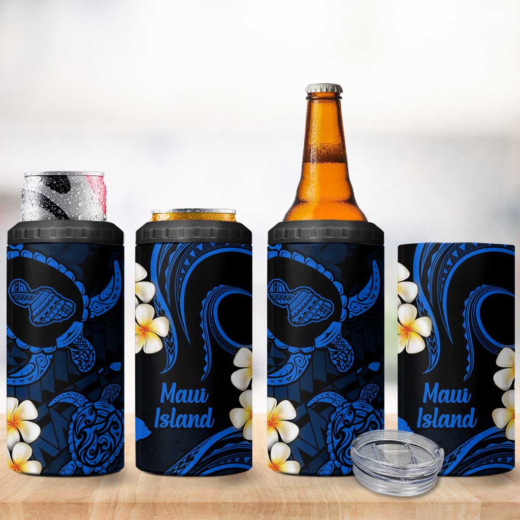 Hawaii Maui Islands Pacific Plumeria 4 in 1 Can Cooler Tumbler Blue Polynesian Tattoo LT9 - Polynesian Pride