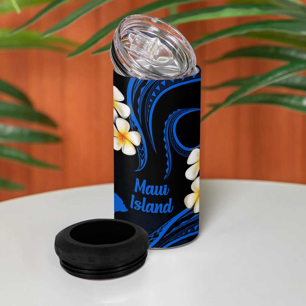 Hawaii Maui Islands Pacific Plumeria 4 in 1 Can Cooler Tumbler Blue Polynesian Tattoo LT9 - Polynesian Pride