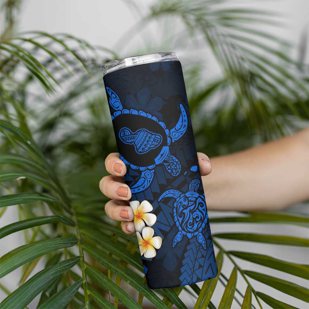 Hawaii Maui Islands Pacific Plumeria Skinny Tumbler Blue Polynesian Tattoo LT9 - Polynesian Pride